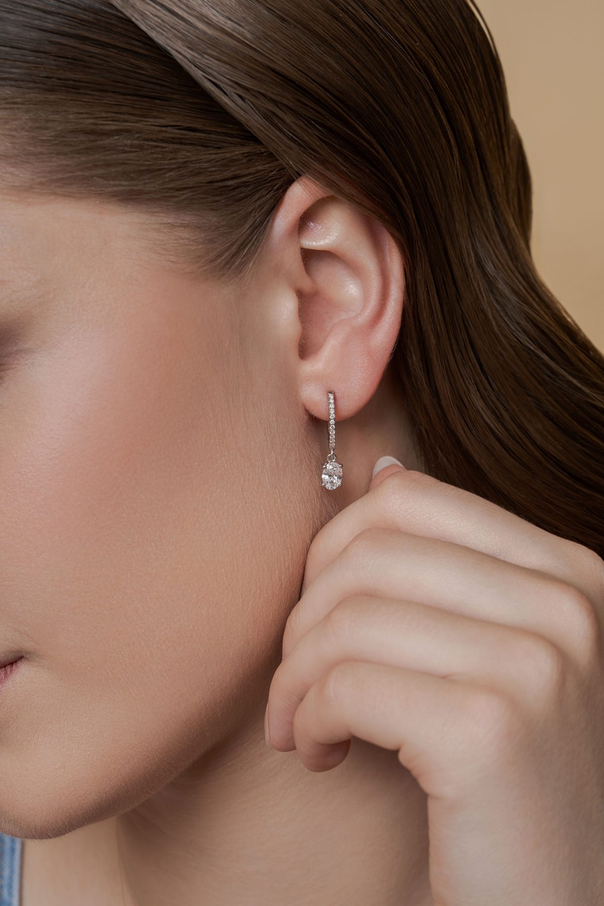 Diamond hoop earring detail