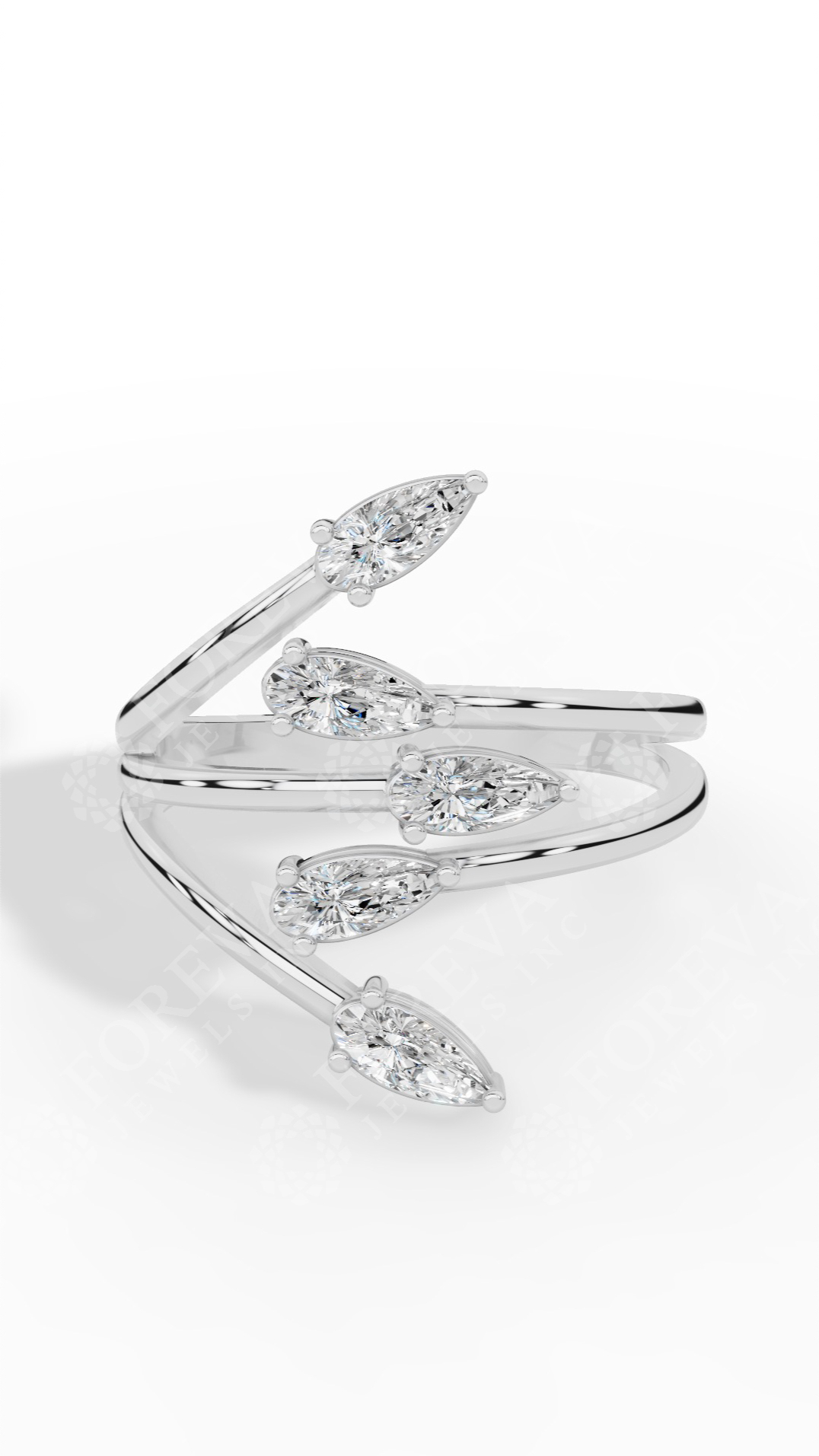 Branch & Leaf Multi Stone Bypass Pear Cut Wedding Ring Lab Grown Diamonds 10K White Gold 0.6 CTW