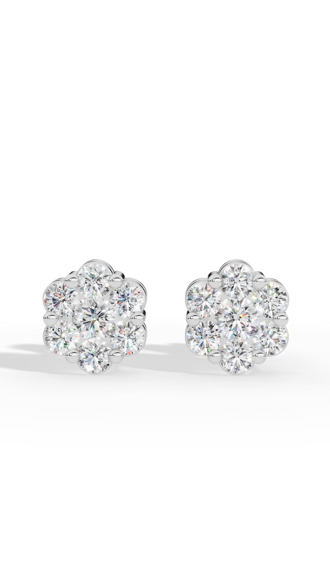 Brilliant Round Cut In Cluster Stud Earrings Lab Grown Diamonds 10K White Gold 0.48 CTW