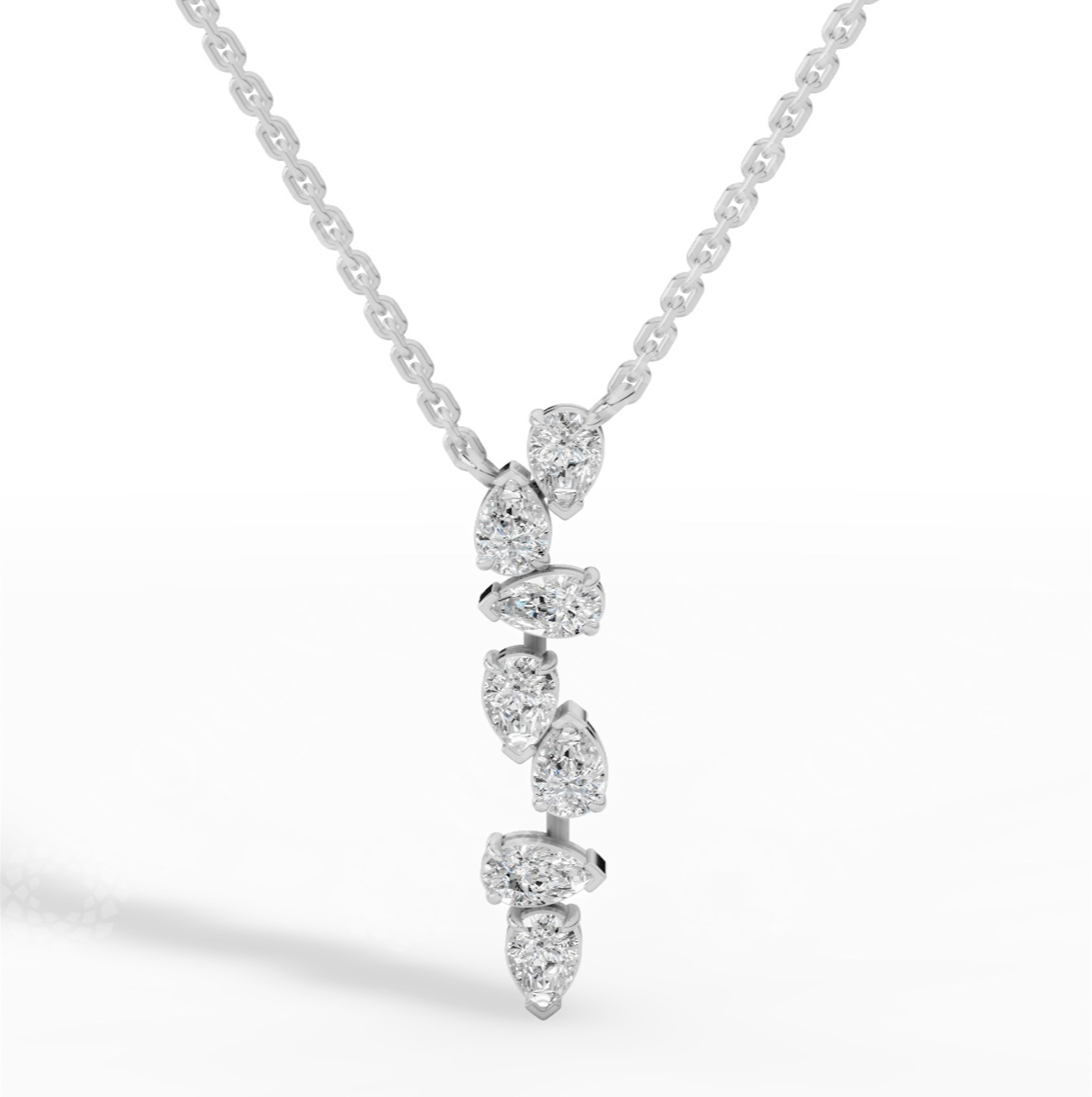 Cascading Pear Drop Pendant With Stunning Pear Cut With Chain Lab Grown Diamonds 10K White Gold 0.6 CTW