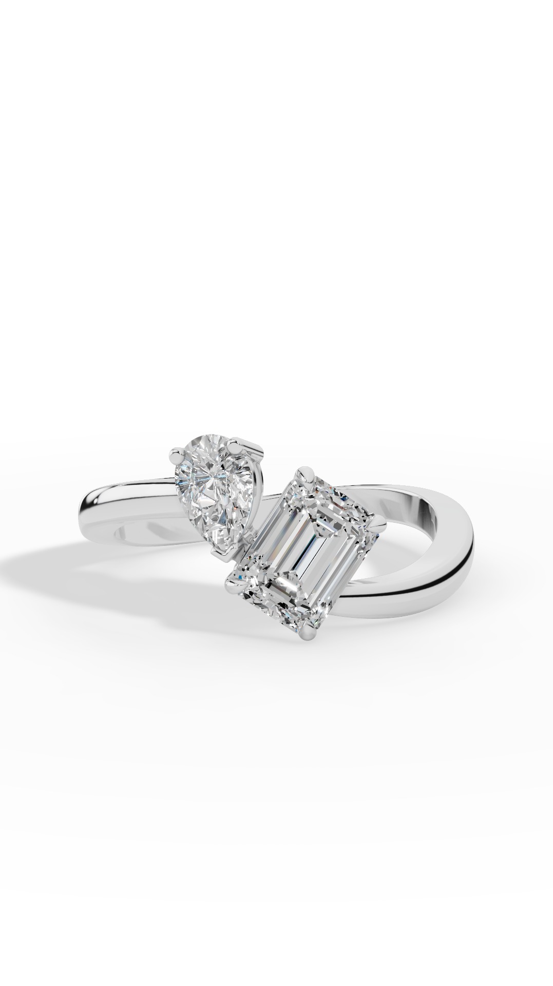 Curved Toi-Et-Moi Emerald & Pear Cut Ring Lab Grown Diamonds 10K White Gold 2.2 CTW