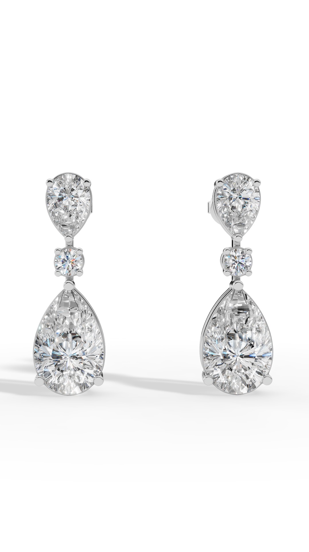 Double Charm Drop Earrings With Combination Of Round & Pear Cut Lab Grown Diamonds 10K White Gold 3.5 CTW