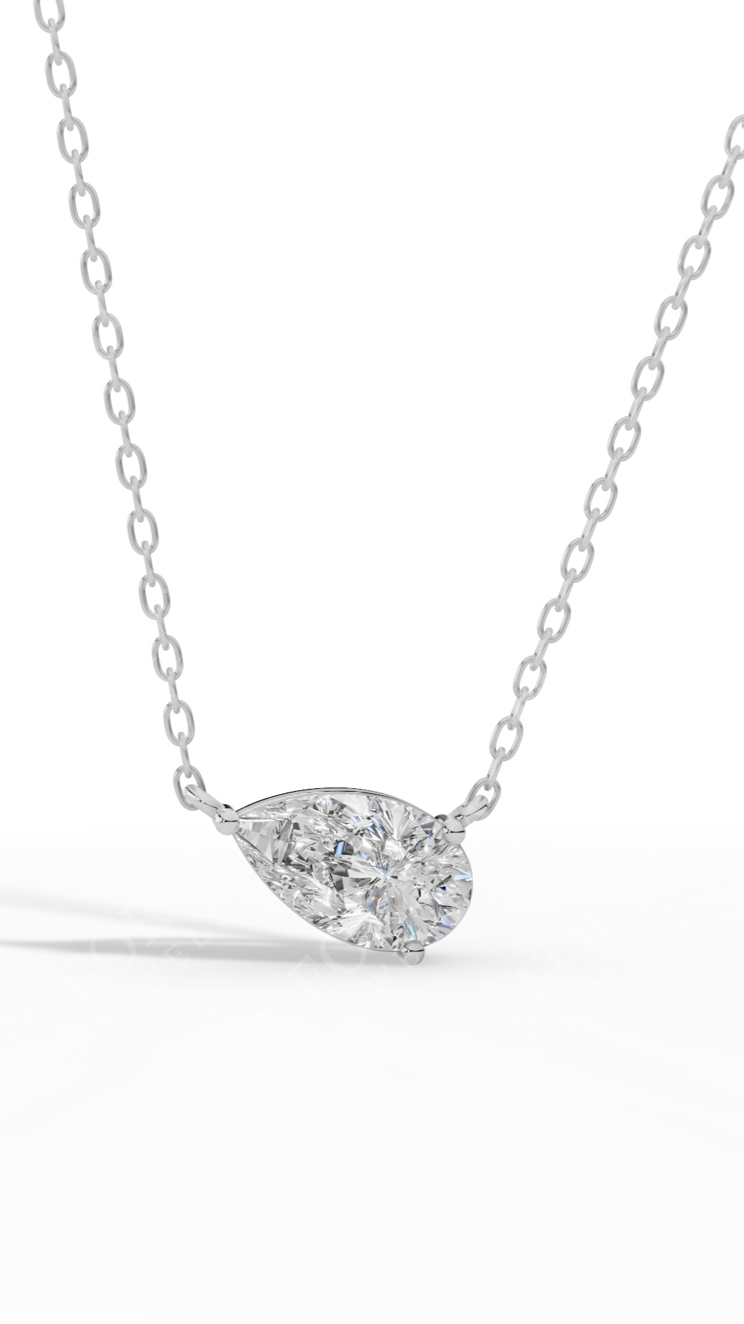 East West Solitaire Pear Cut Necklace With Chain Lab Grown Diamonds 10K White Gold 2.2 CTW