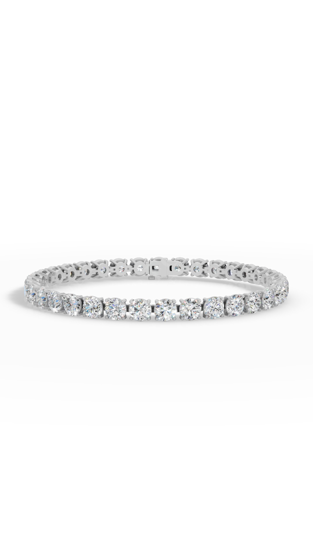 Elongated Four Prong Round Tennis Bracelet Lab Grown Diamonds 10K White Gold 15.4 CTW
