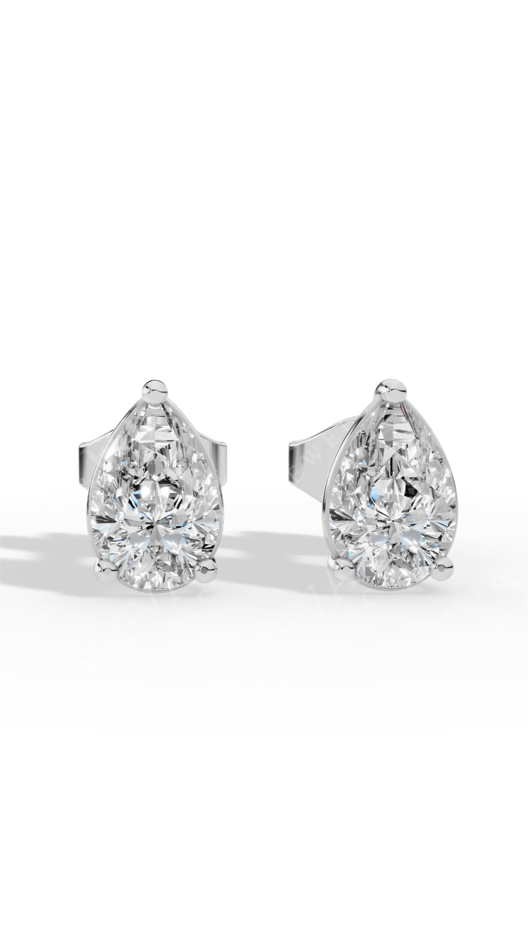 Elongated Three Prong Pear Cut Solitaire Stud Earrings Lab Grown Diamonds 10K White Gold 0.7 CTW