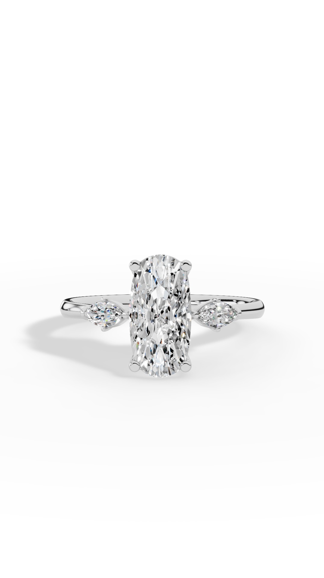 Elongated Three Stone Oval & Marquise Cut Engagement Ring Lab Grown Diamonds 10K White Gold 2.2 CTW