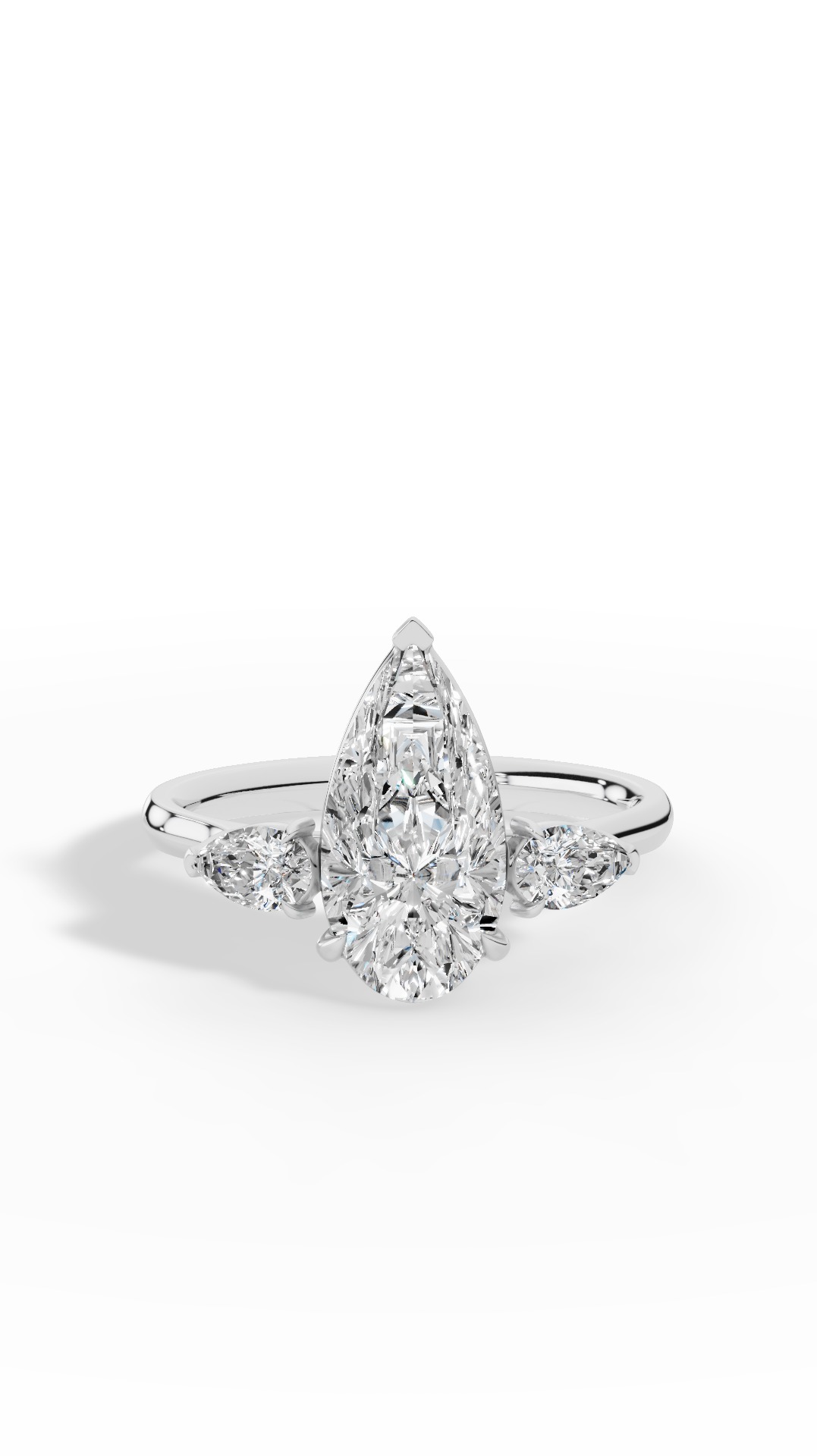 Elongated Three Stone Pear Cut Engagement Ring Lab Grown Diamonds 10K White Gold 2.3 CTW