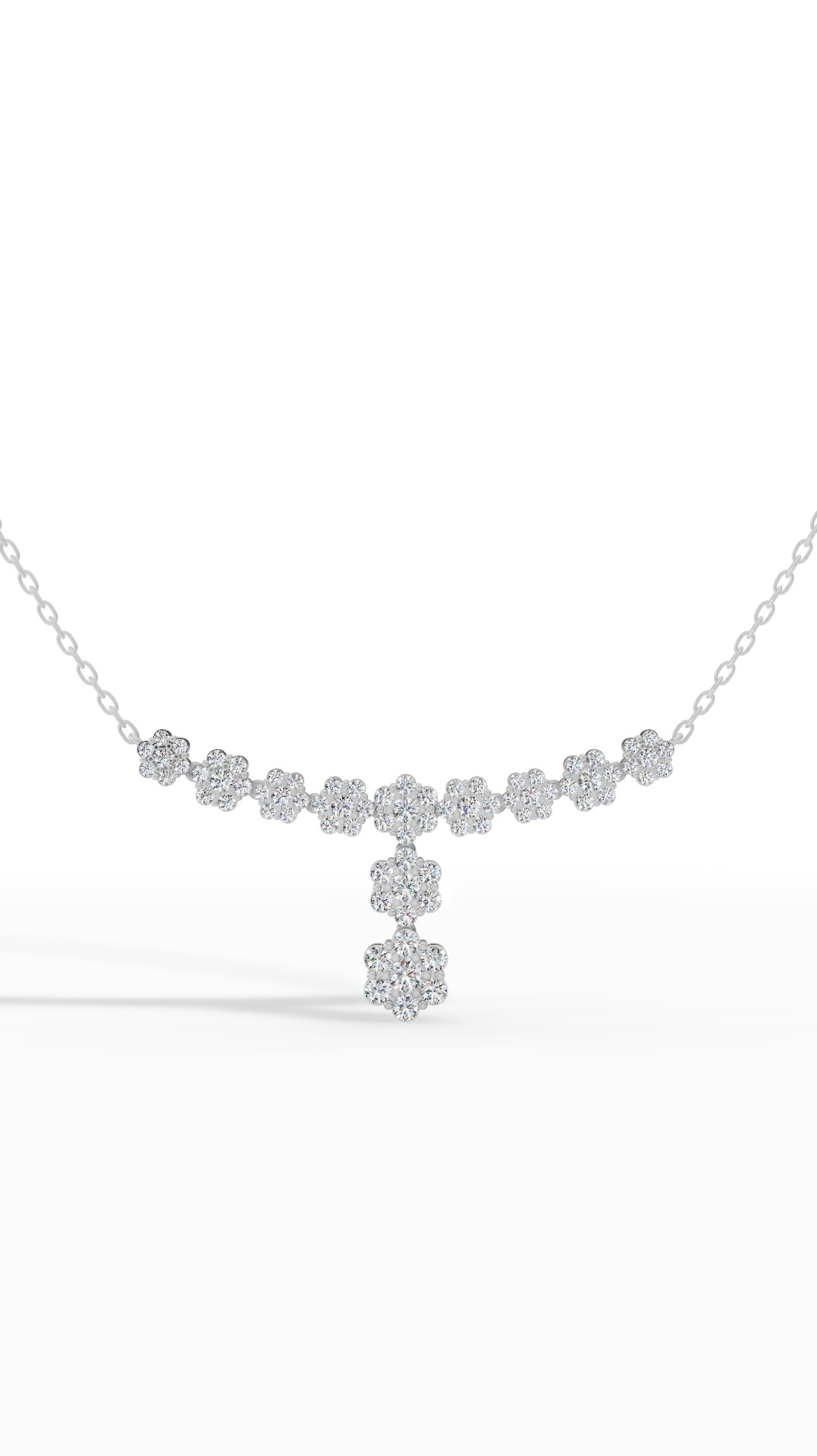 Fancy Cluster Round Cut Necklace In Lab Grown Diamonds 10K White Gold 2.8 CTW