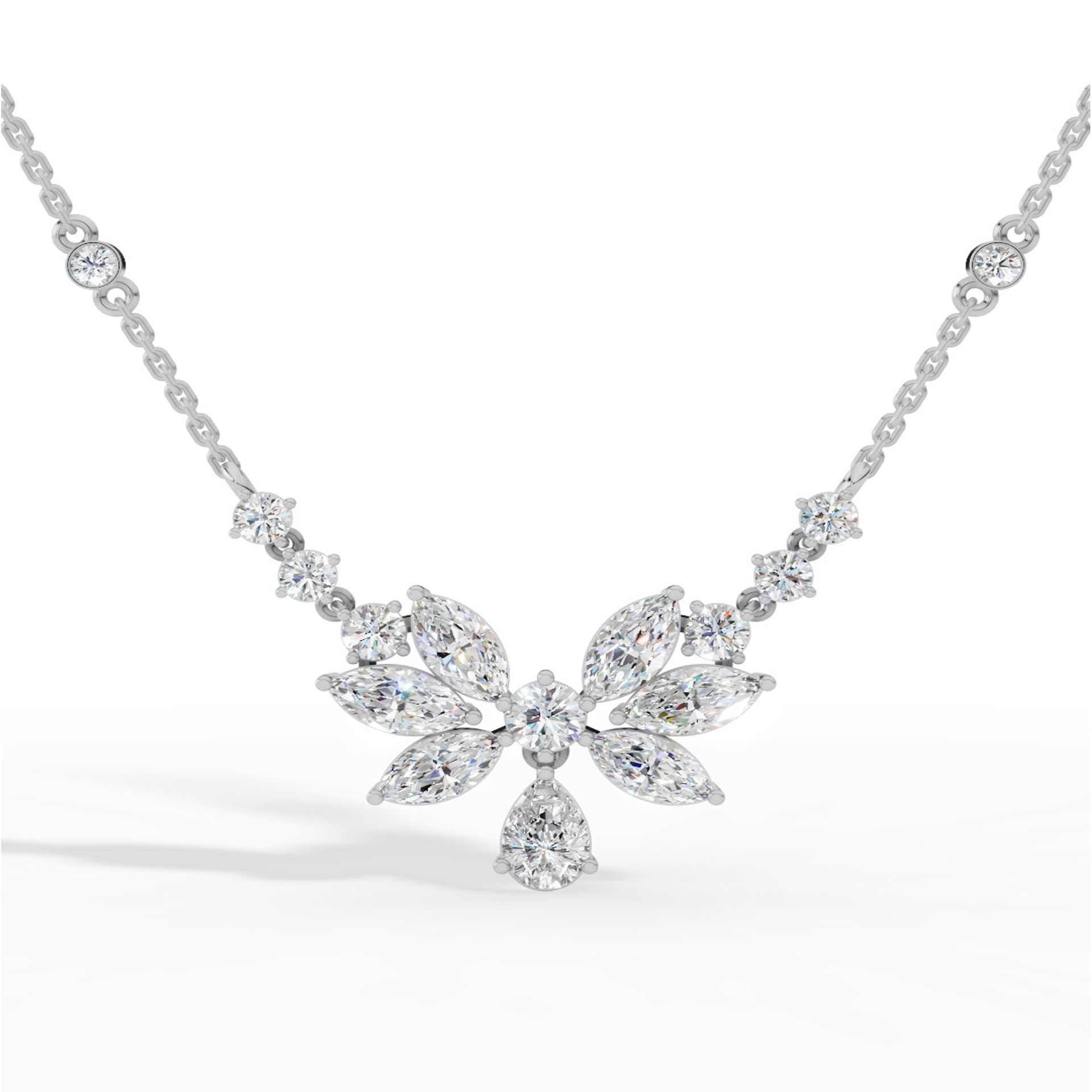 Fancy Shaped Pear And Marquise Cut Necklace With Chain Lab Grown Diamonds 10K White Gold 2.6 CTW