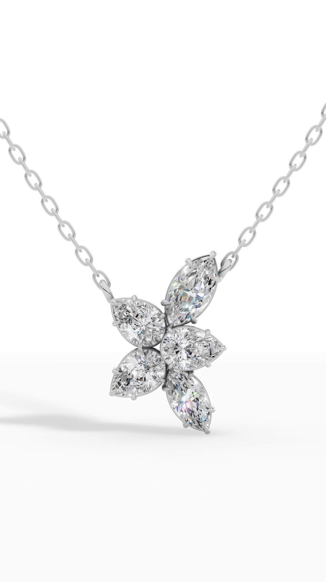 Floral Pear And Marquise Cut Necklace With Chain Lab Grown Diamonds 10K White Gold 1.7 CTW