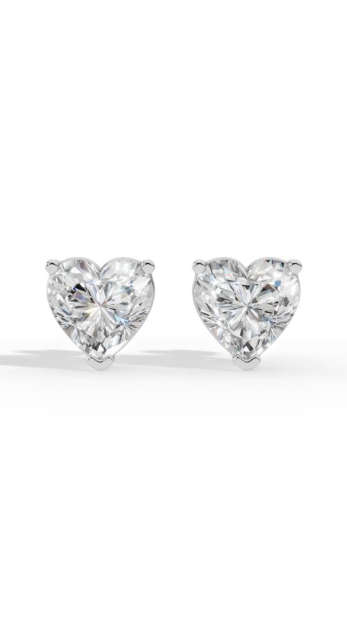 Heart Cut Solitaire Stud Earrings Lab Grown Diamonds 10K White Gold 2.14 CTW