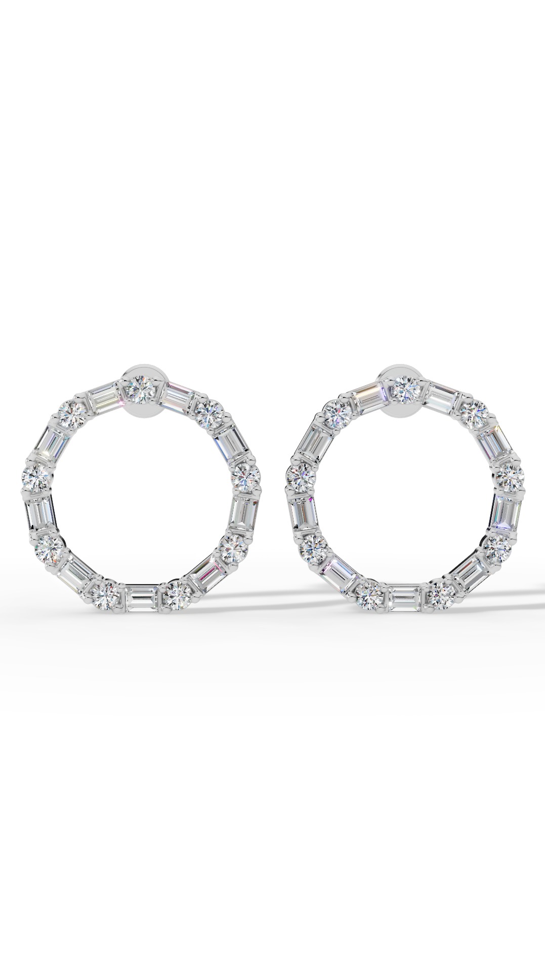 Hoop Earrings With Baguette & Round Cut Lab Grown Diamonds 10K White Gold 1.5 CTW
