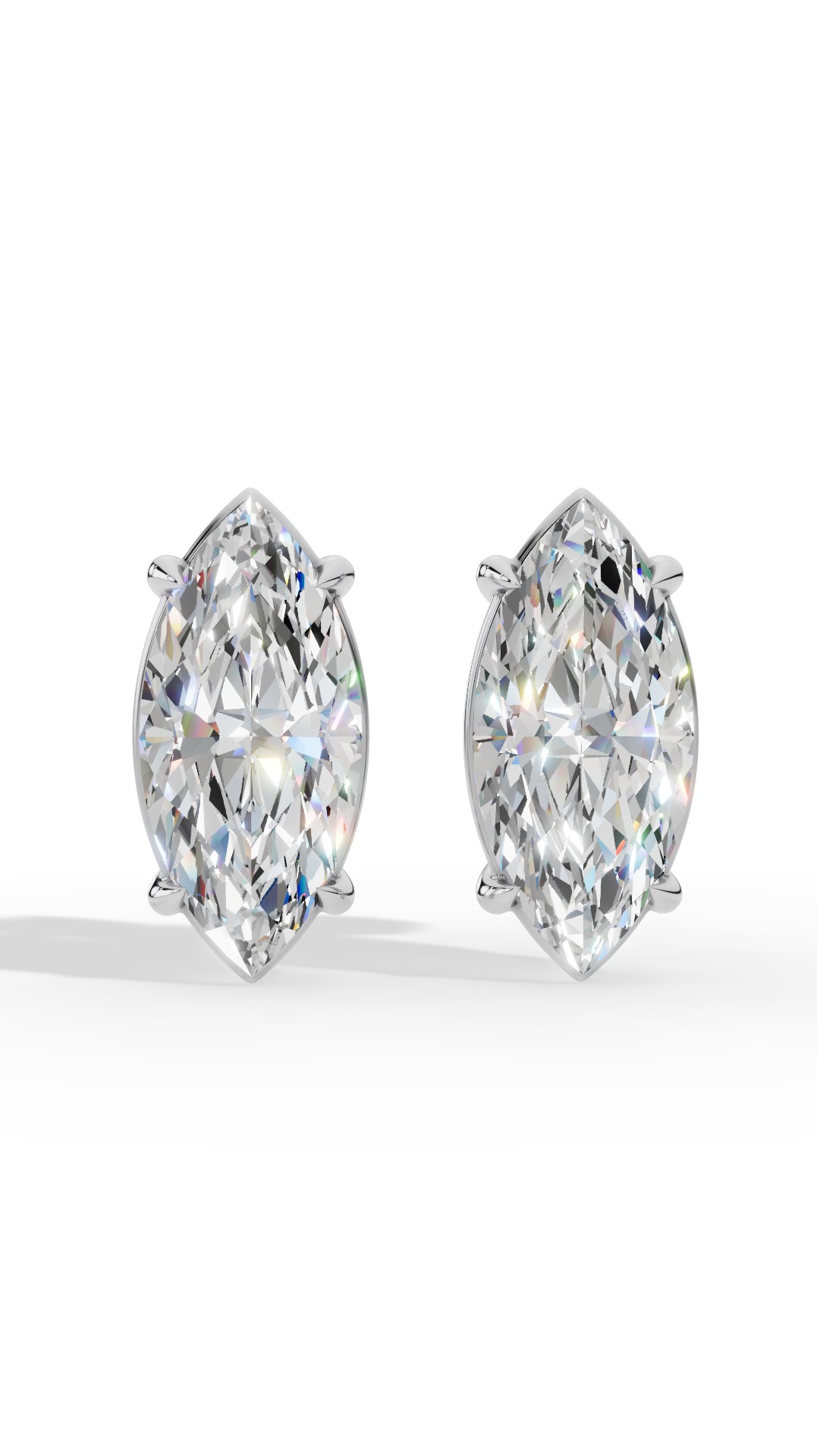 Marquise Cut Solitaire Stud Earrings Lab Grown Diamonds 10K White Gold 2.0 CTW