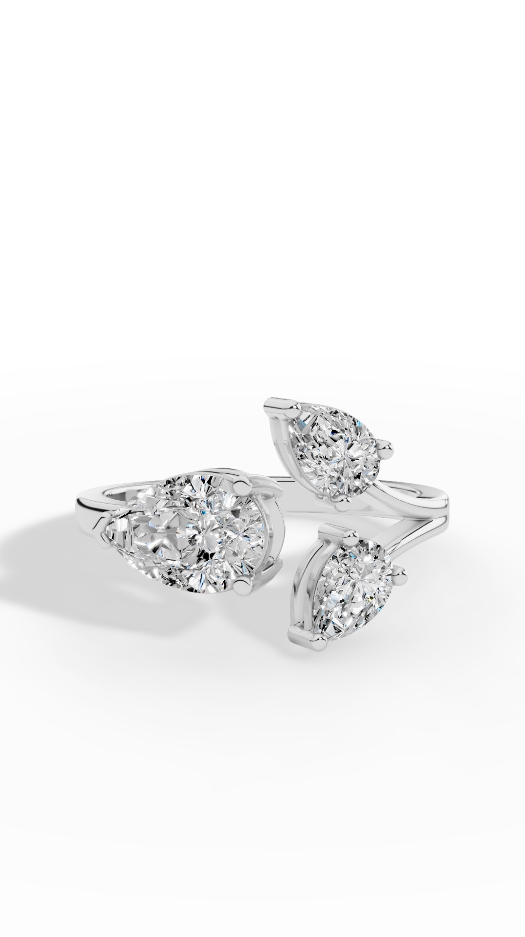 Open Floral Ring In Pear Cut Lab Grown Diamonds 10K White Gold 1.8 CTW