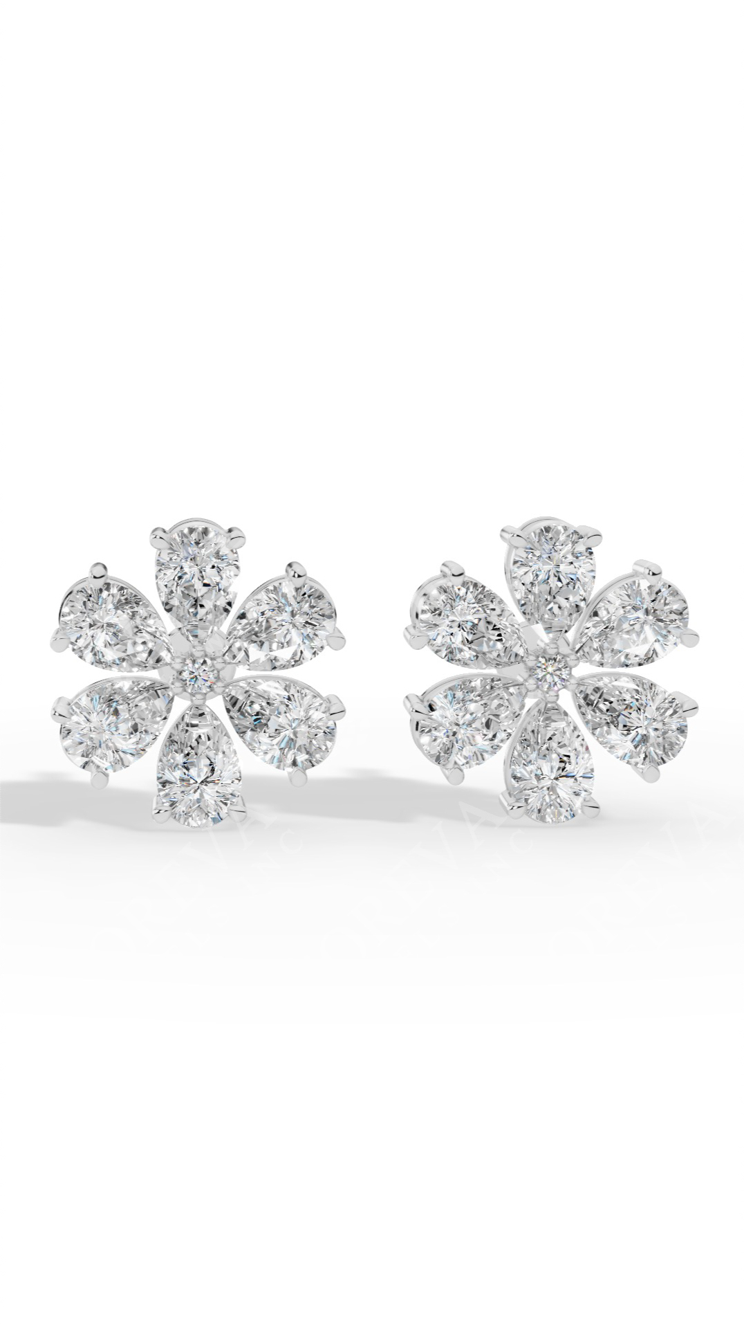 Pear Cut Floral Cluster Stud Earrings Lab Grown Diamonds 10K White Gold 4.3 CTW