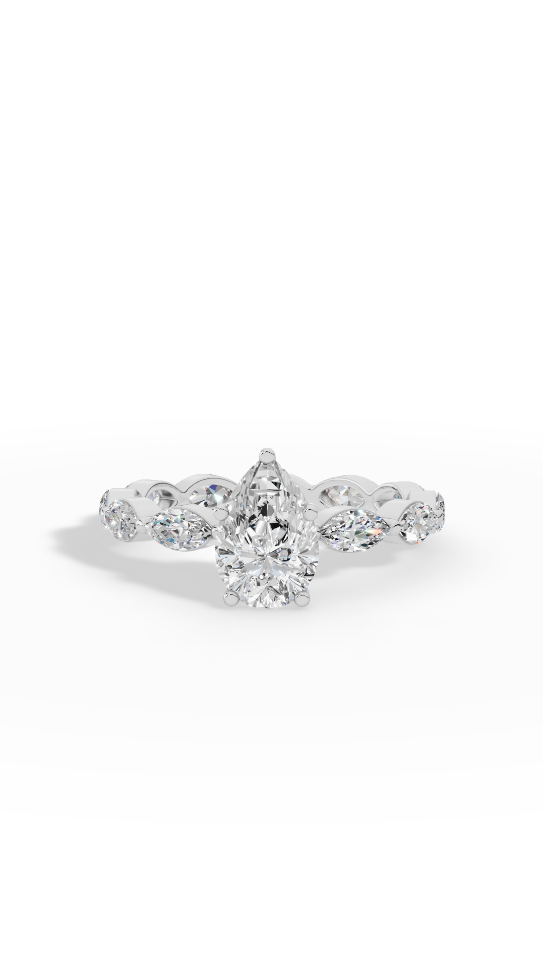 Pear Cut Solitaire & Eternity Marquise Cut Ring Lab Grown Diamonds 10K White Gold 2.4 CTW