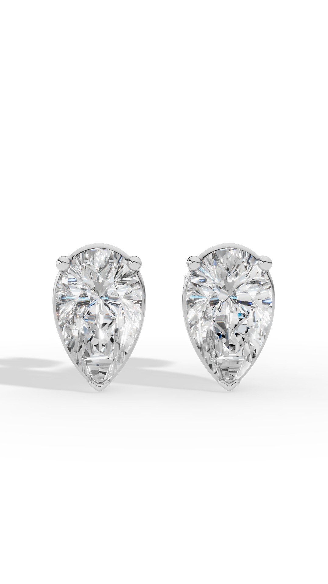 Pear Cut Three Prong Solitaire Stud Earrings Lab Grown Diamonds 10K White Gold 2.0 CTW