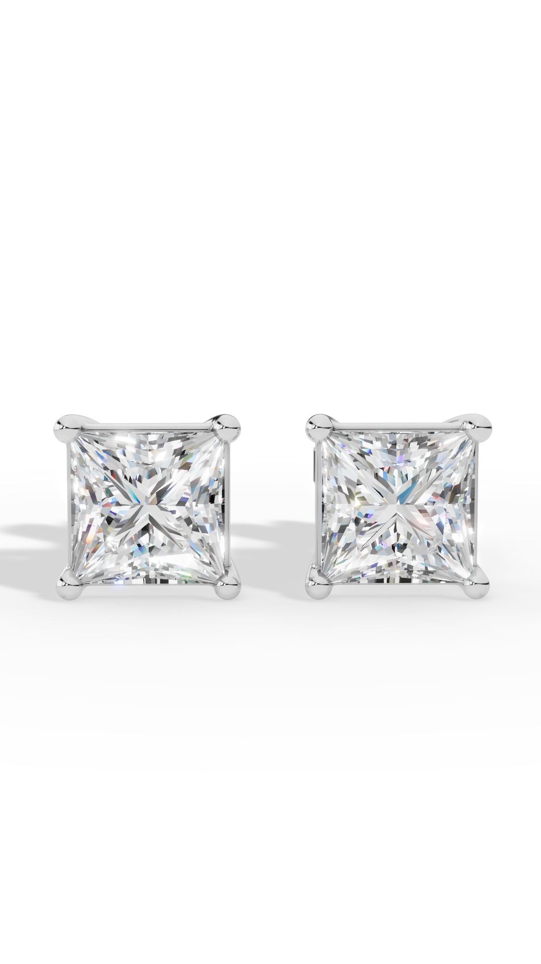 Princess Cut Solitaire Four Prong Basket Stud Earrings Lab Grown Diamonds 10K White Gold 2.0 CTW