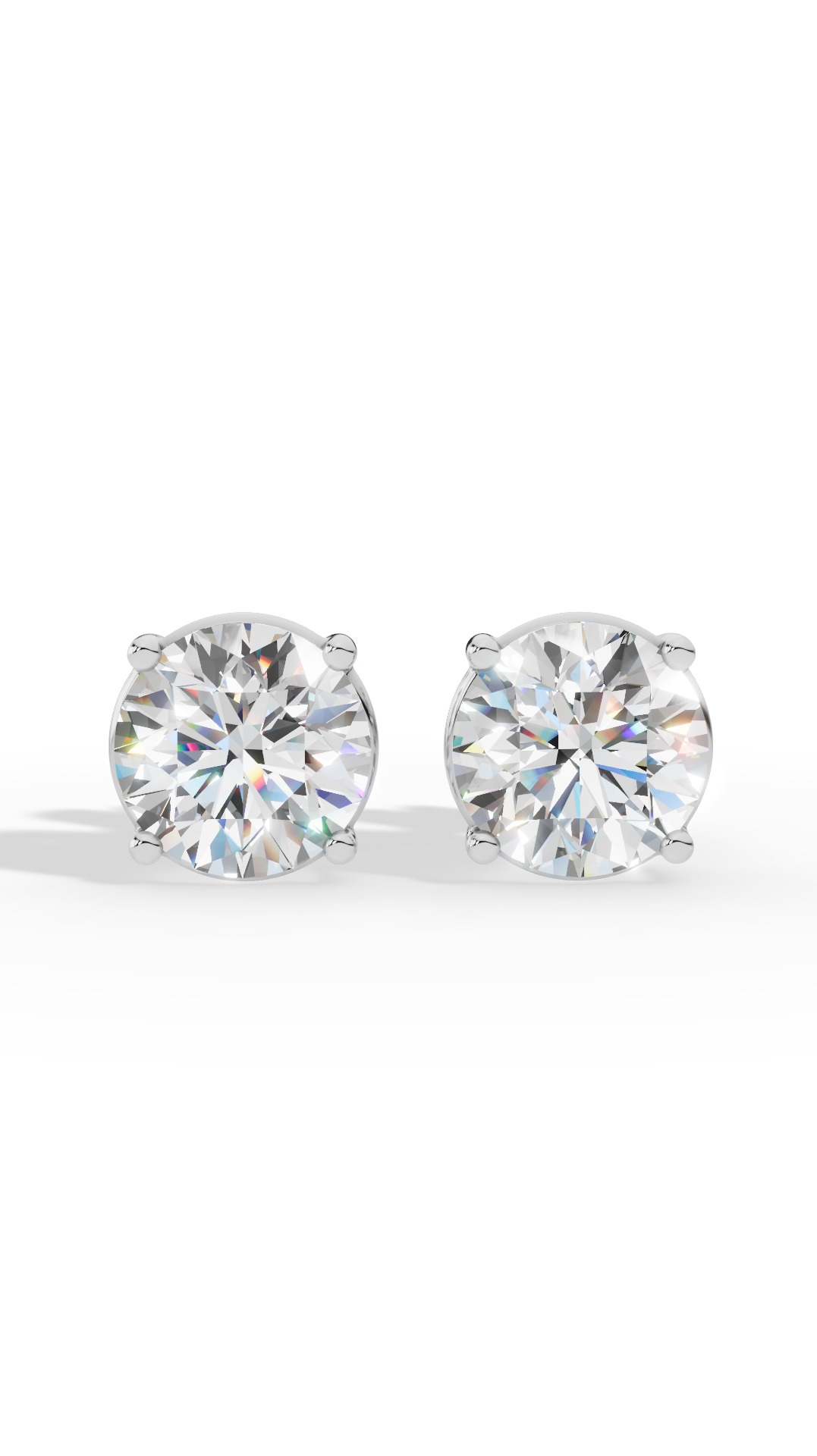 Round Cut Four Prong Solitaire Stud Earrings Lab Grown Diamonds 10K White Gold 3.0 CTW