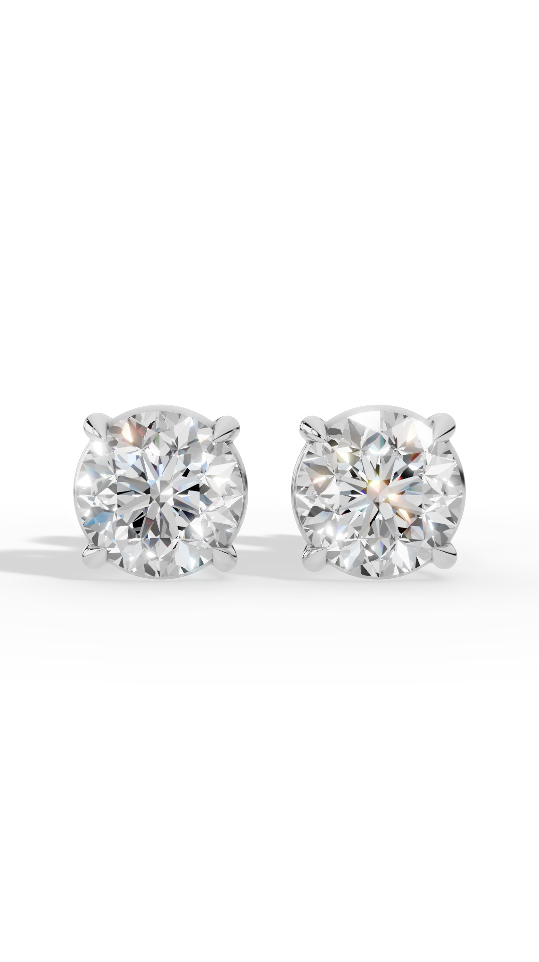 Round Cut Solitaire Stud Earrings Lab Grown Diamonds 10K White Gold 2.0 CTW
