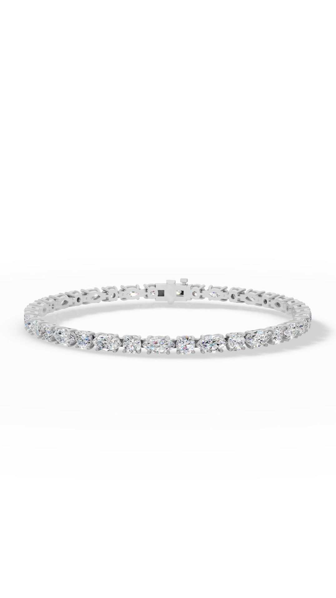 Round & Marquise Cut Tennis Bracelet Lab Grown Diamonds 10K White Gold 6.5 CTW