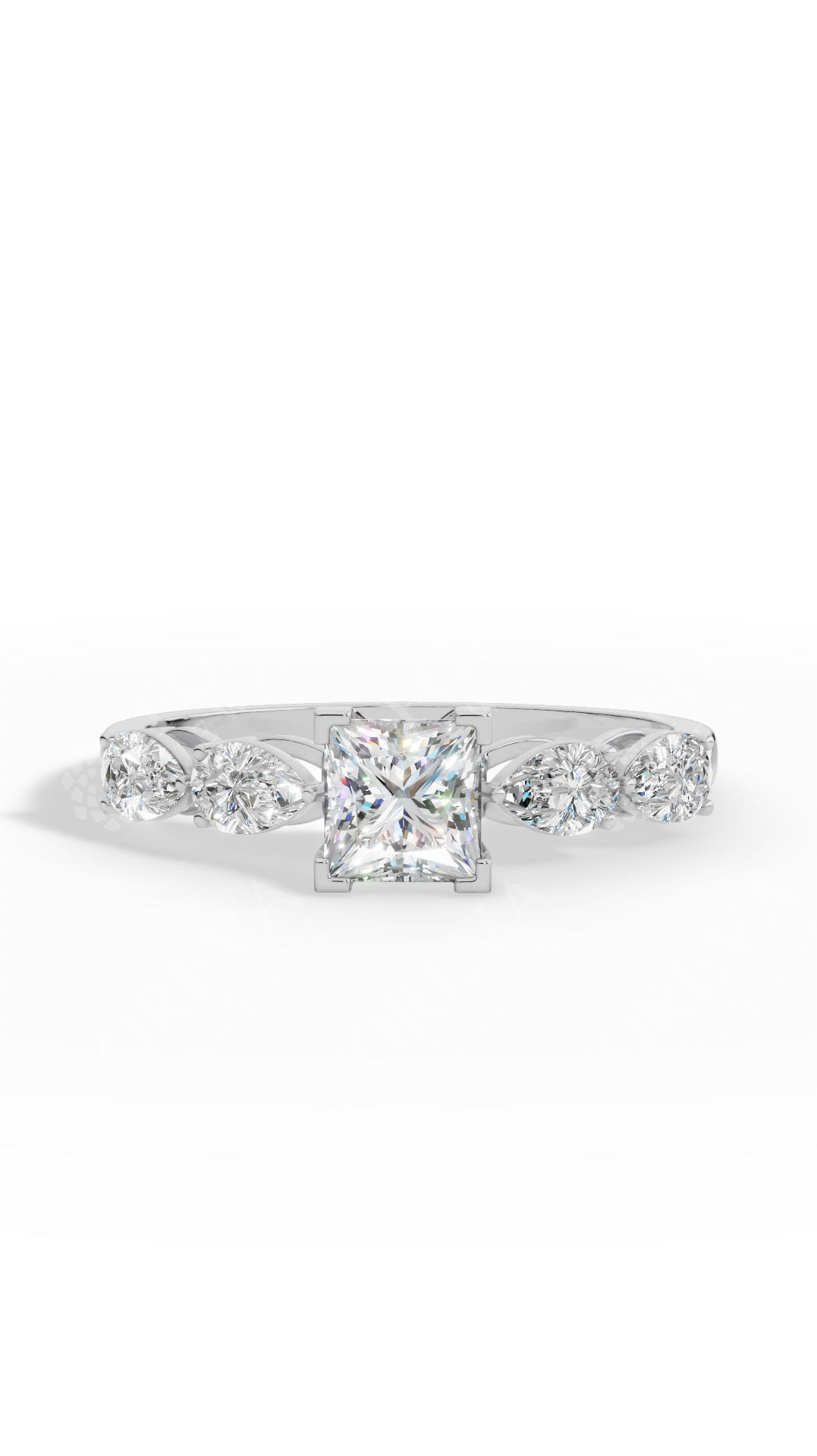 Solitaire Princess & Pear Cut Multi Stone Ring Lab Grown Diamonds 10K White Gold 1.25 CTW