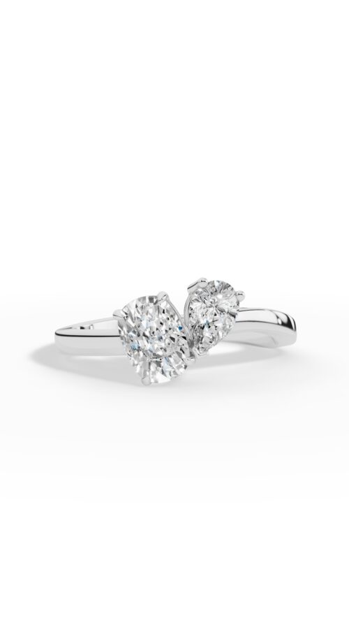 Toi-Et-Moi In Cushion & Pear Cut Ring Lab Grown Diamonds 10K White Gold 1.25 CTW