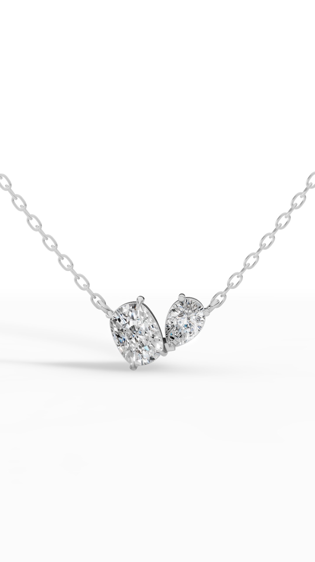 Toi Et Moi Necklace With Cushion And Pear Cut With Chain Lab Grown Diamonds 10K White Gold 1.3 CTW