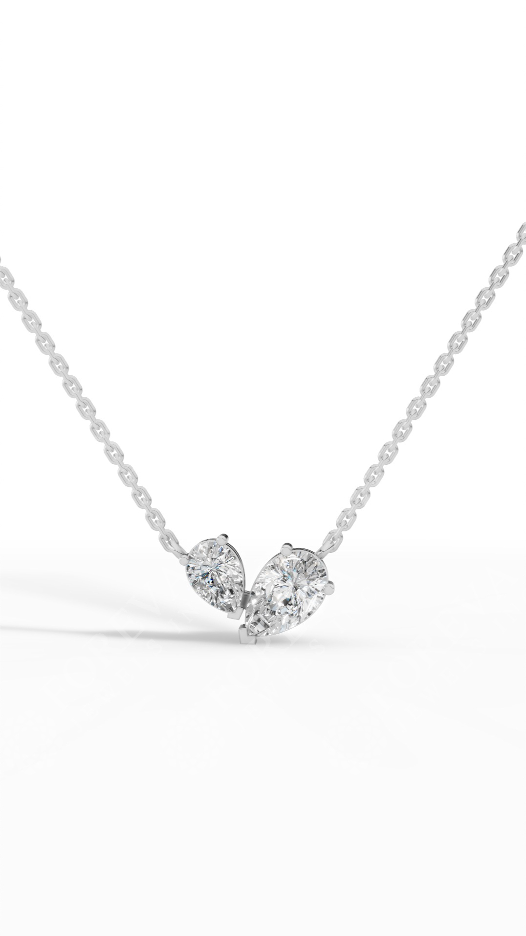 Toi Et Moi Necklace With Pear Cut With Chain Lab Grown Diamonds 10K White Gold 1.3 CTW