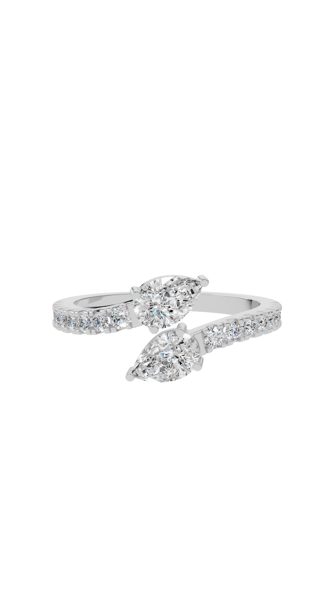 Toi et Moi Open Bypass in Pear Cut & Pavé Set Round Cut Lab Grown Diamonds 10K White Gold 1.02 CTW