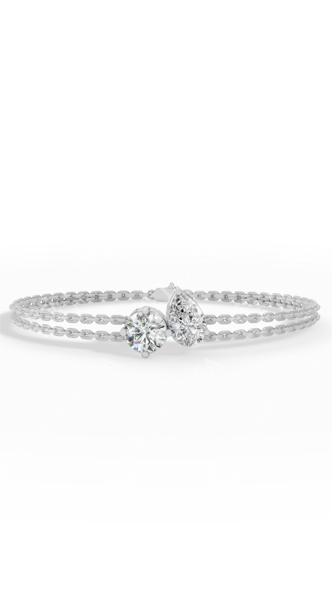 Toi Et Moi Pear & Round Cut Delicate Double-Strand Bracelet Lab Grown Diamonds 10K White Gold 1 CTW