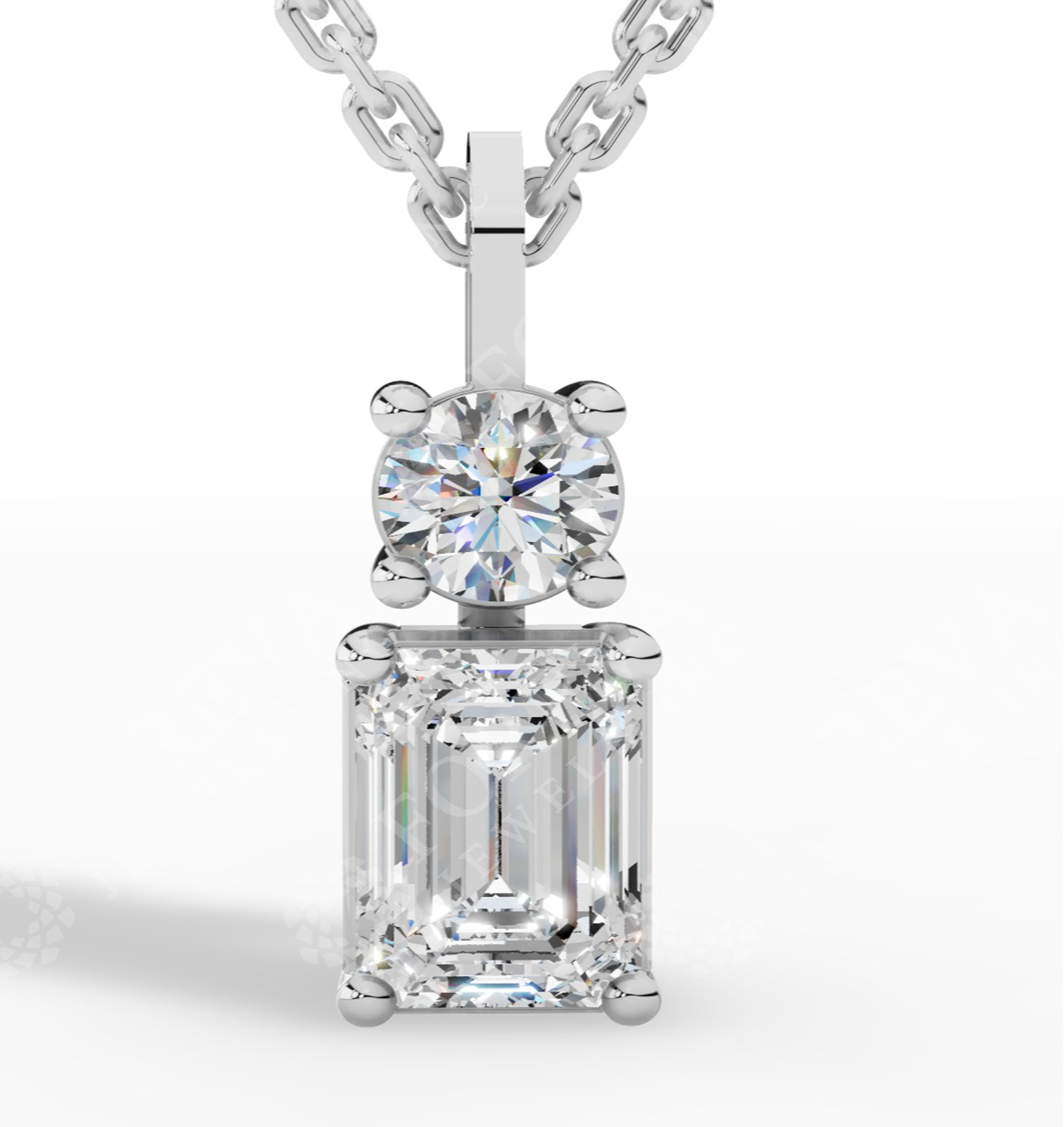 Toi-Et-Moi Pendant Necklace With Round & Baguette Cut Lab Grown Diamonds 10K White Gold 1 CTW