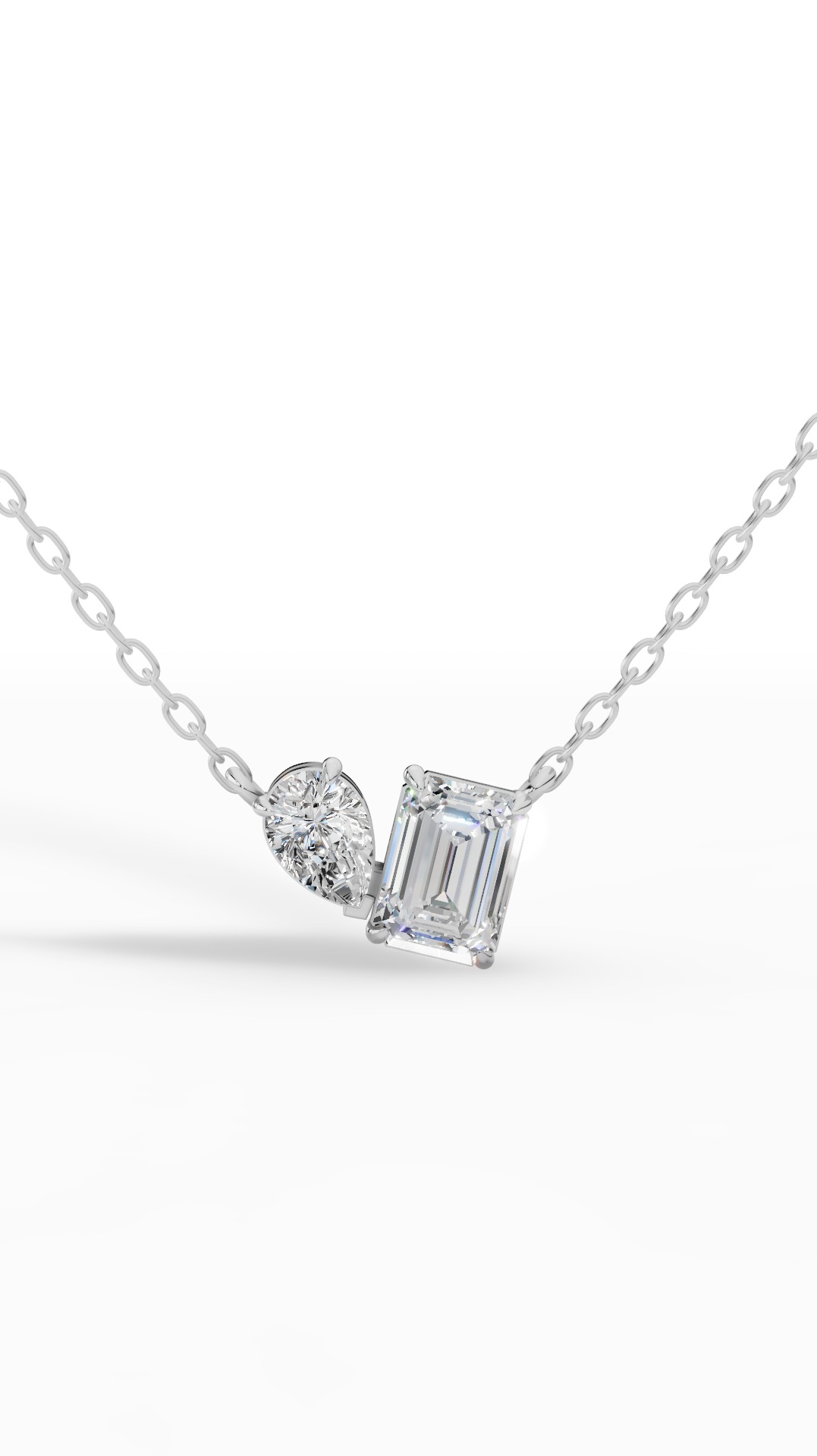 Toi Et Moi Pendant With Pear & Emerald Cut With Chain Lab Grown Diamonds 10K White Gold 1.5 CTW