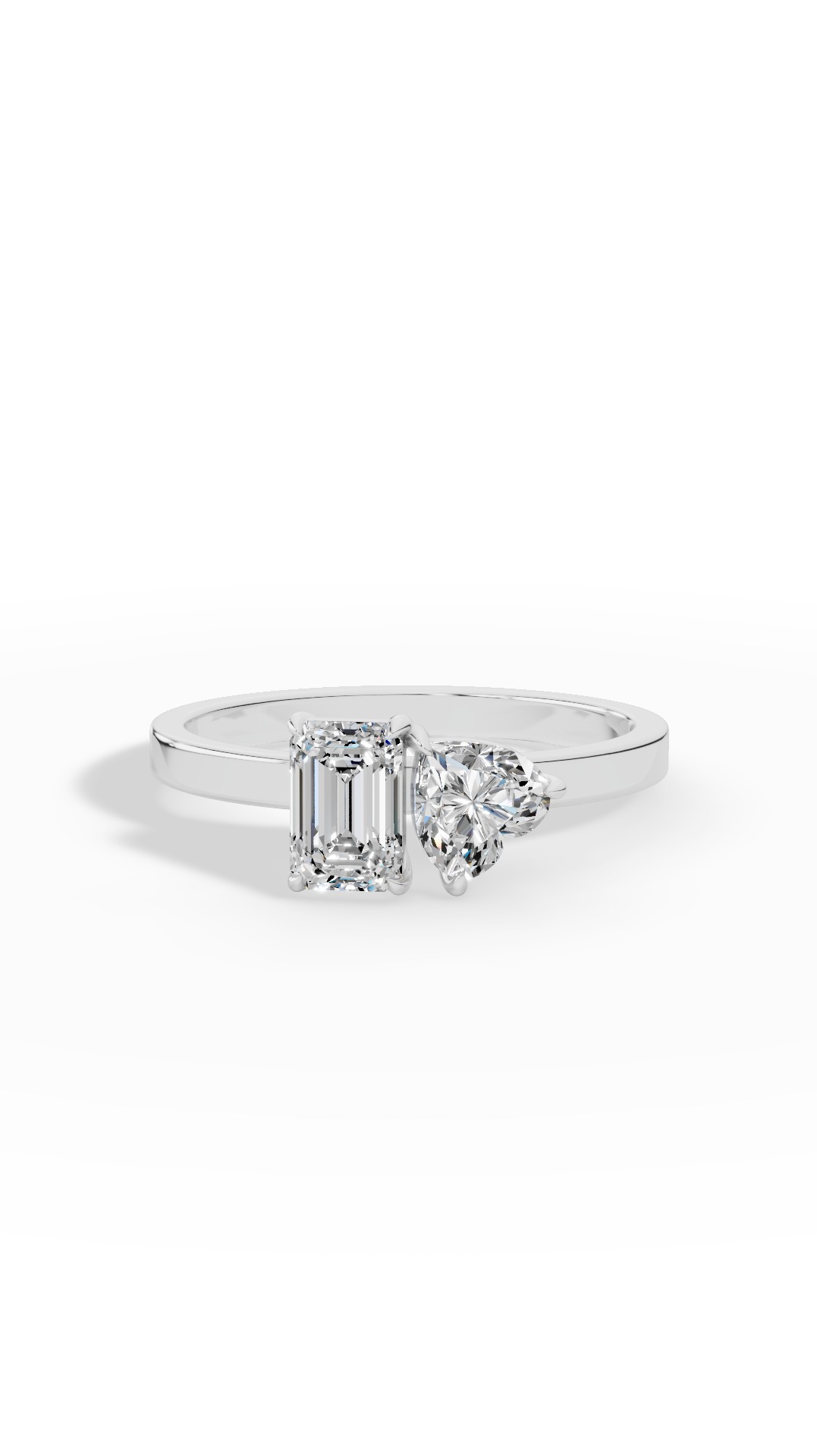 Toi-Et-Moi Ring In Heart & Emerald Cut Lab Grown Diamonds 10K White Gold 2.2 CTW