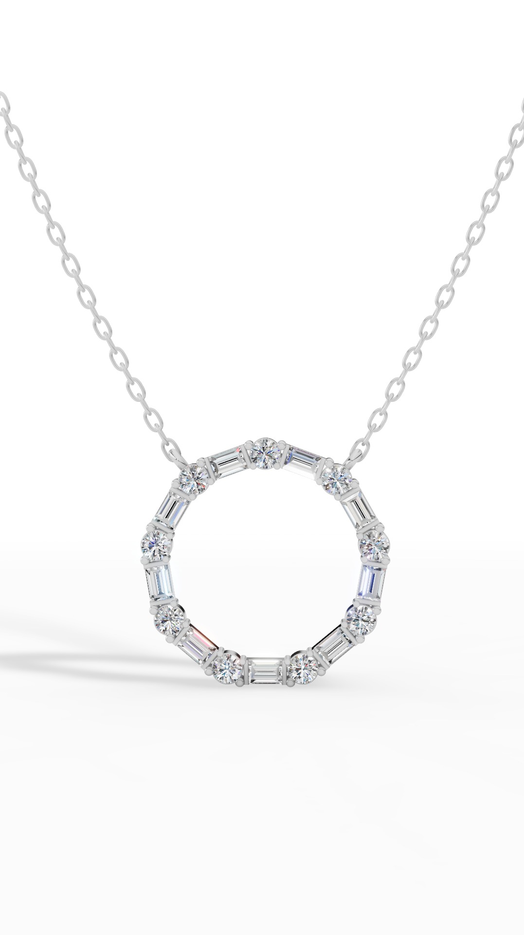 Unity Circle Necklace With Bagguete And Round Cut Lab Grown Diamonds 10K White Gold 1.2 CTW