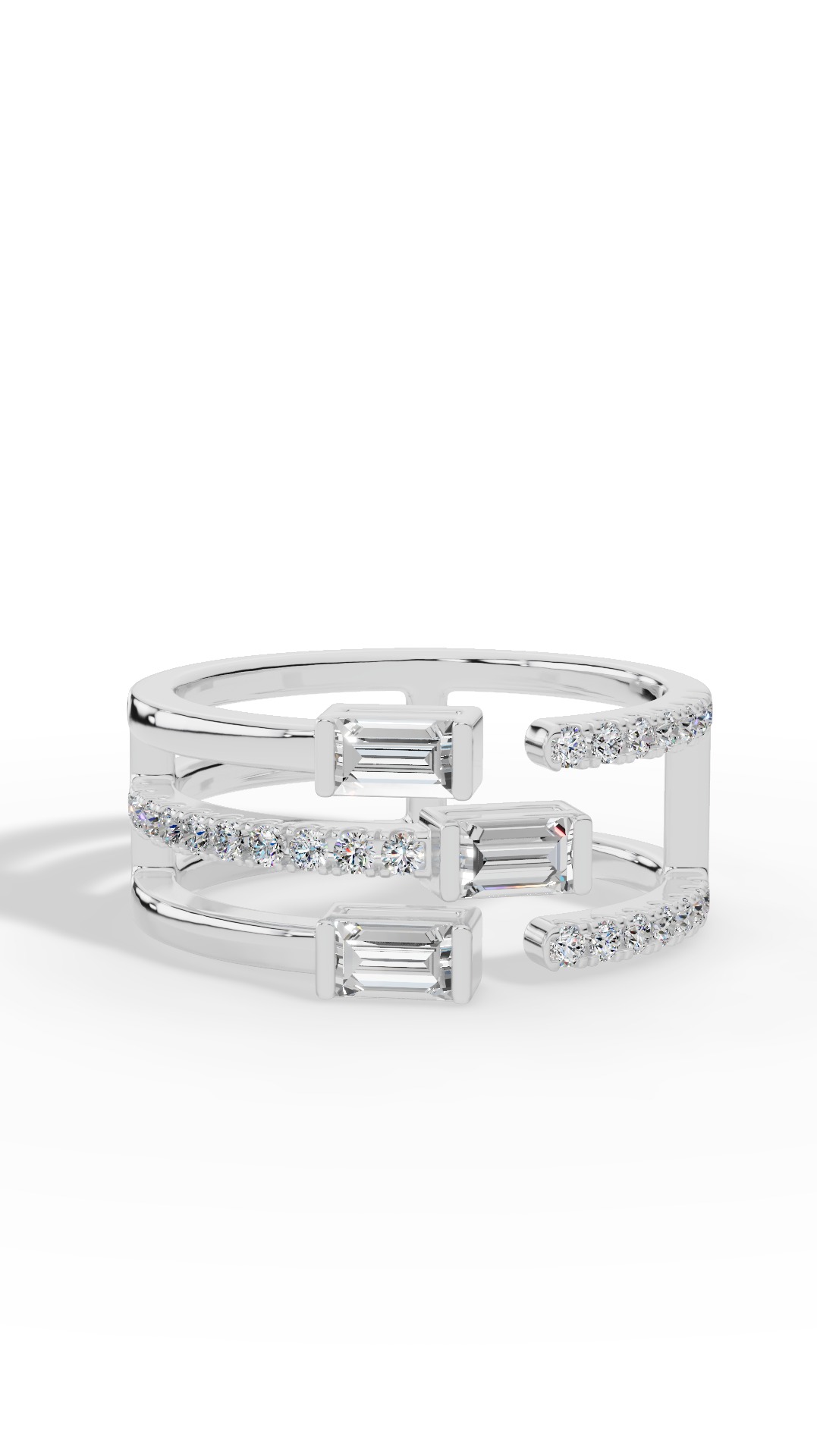 Waterfall Ring In Baguette & Brilliant Round Cut Lab Grown Diamonds 10K White Gold 1.25 CTW