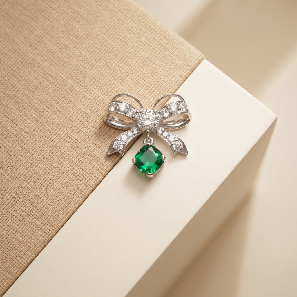 Ribbon Bow Drop · Lab Emerald
